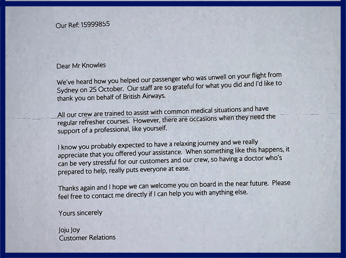 British Airways Thank You Letter